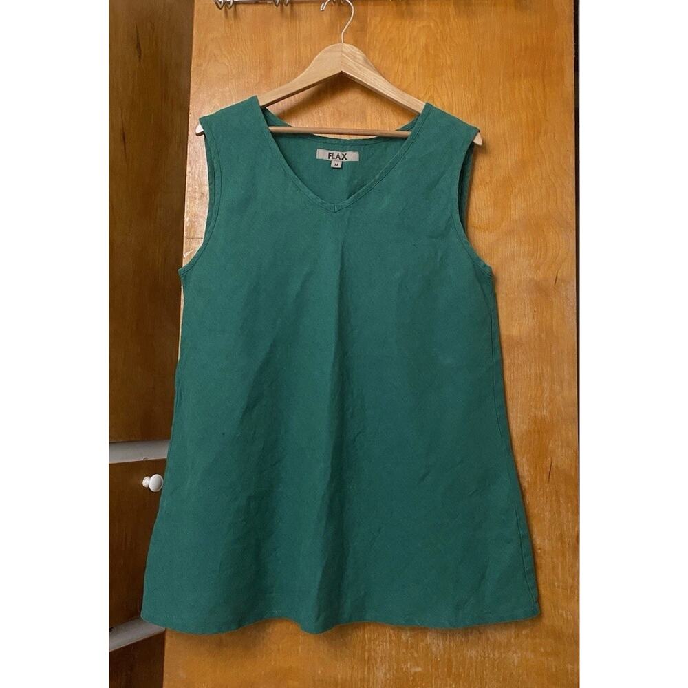 FLAX LINEN emerald Green Swing Tank Top Tunic Relaxed Fit Boho Lagenlook Size M - Picture 2 of 5